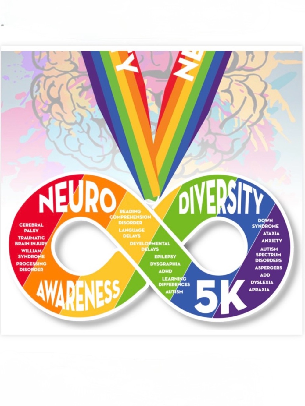 3/$15 🌟 VirtualRun Neurodiversity Awareness Infinity Medal with Rainbow Ribbon